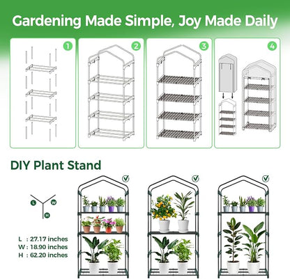 Ohuhu Mini Greenhouse for Indoor Outdoor, 27 x 19 x 62-Inch Small Plant Green House 4-Tier Rack Stand Portable Greenhouses with Durable PE Cover for Seedling, Ideal Gardening Gifts for Women Men