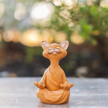 Meditating Happy Cat Statue – Zen Mindfulness Decor for Cat Lovers