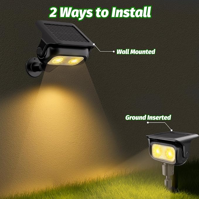 Nreonrick Solar Spot Lights 360° Adjustable Solar Lights Outdoor IP65 Waterproof with 2-in-1 Solar Powered Spotlights for Landscape Lighting for Garden (Warm)