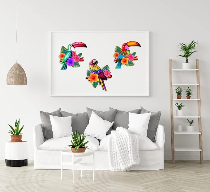 Meduofon 3 Pack Metal Birds Wall Art Decor, Beautiful Parrot Toucan Outdoor Wall Decor for Patio Wall Fence Deck Garden Home Balcony Tropical Bird Macaw Wall Sculpture Hanging for Indoor Outdoor
