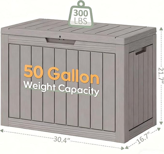 Outdoor Storage Box, Resin Deck Boxes outdoor, Waterproof Storage Box Lockable Lid (Grey, 45 Gallon)