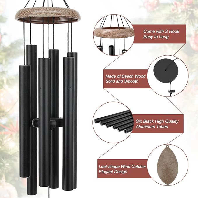 Wind Chimes for Outside, All Metal Tuned Wind Chime Outdoors, Sympathy & Memorial Wind Chimes for Mom Dad, Leaf Design, Box Included