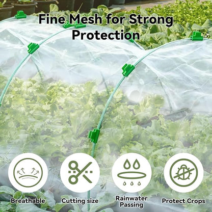 Garden Mesh Netting Kit for Raised Beds, 10 * 30FT Ultra Fine Plant Netting Covers with 6 Pcs Wide Garden Hoops & 12 Clips, Row Cover Net Protect Greenhouse Fruit Vegetable Flowers from Birds Bugs