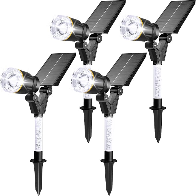 Solar Lights Outdoor Waterproof Spot Lights, 4 Pack Solar Powered Garden Spotlights for Outside Yard Pathway House Landscape Lighting, Auto On/Off, 6000K Cold White