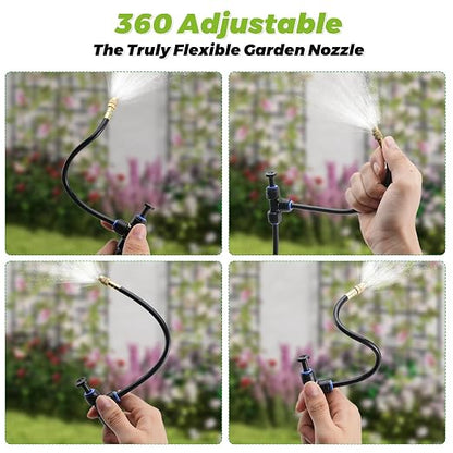 200FT 1/4" Drip Irrigation System Kit with 32pcs 360° Adjustable Copper Nozzles, Quick-Connect Watering & Misting System for Garden, Greenhouse, Lawn, Raised Beds, Potted Plants & Yard
