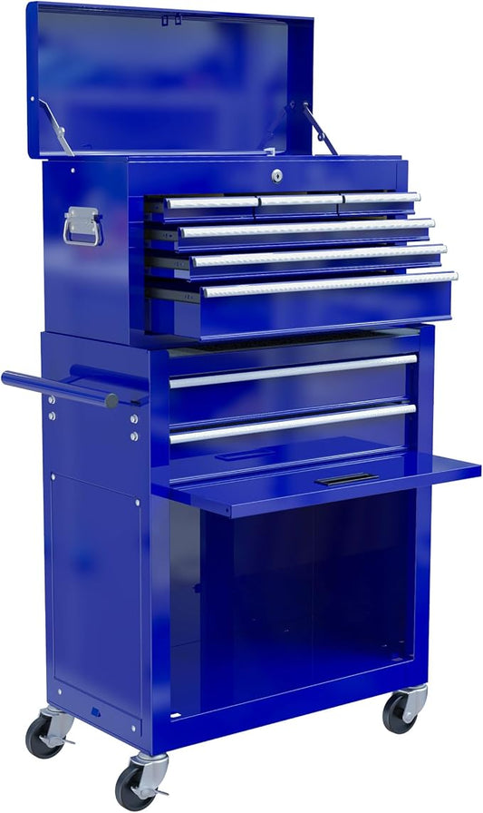 8 Drawer Tool Chest with Wheels, Rolling Tool Chest with Drawers, Tool Storage Cabinet with Locking System, Tool Box for Garage, Warehouse & Repair Shop Blue