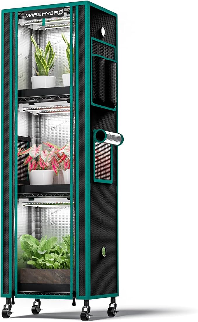 MARS HYDRO 2026 Plant Stand with Grow Lights 4-Tier Plant Shelf with 6 Full Spectrum LED Lamps (54W, 12‘’) & Grow Tent Mini Greenhouse for Vegetables, Seedlings, Plant Growth 5000K, 16x12x47''