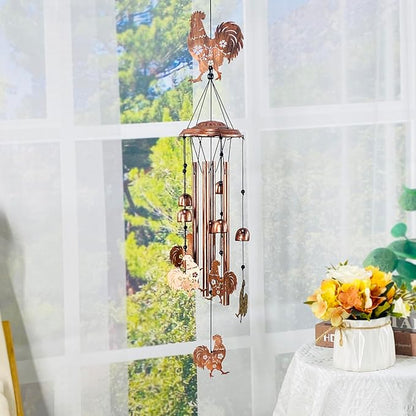 Chicken Wind Chimes Outdoor Chicken Gifts for Women/Men/Mom/Grandma Rooster Birthday Gifts Memorial Gift Metal WindChimes for Outside/Indoors, Home, Lawn, Porch, Patio, Garden Decor, Yard Decorations