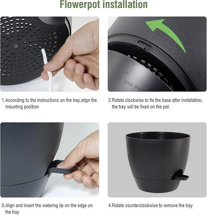 WSMKSZ 10/9/8 inch Medium Self Watering Pots, Plant Pots with Mesh Drainage Holes for Indoor Outdoor Garden Plants, Flower Pots with Removable Deep Reservoir, Set of 3 Plastic Planters, Black