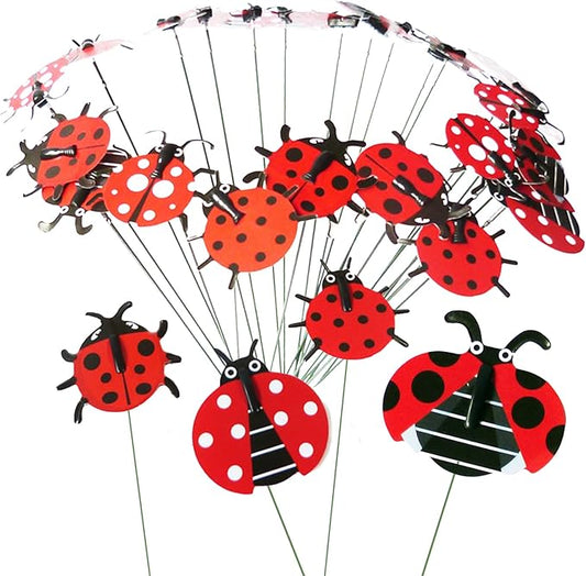 3D Decorative Ladybug Stakes Garden Ladybird Decorations for Yard Patio Lawn Plant Flower Pot Decor, 20 Pcs