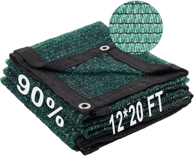 LOVE STORY 12x20FT 90% Dark Green Garden Shade Cloth, Sun Shade Cover Net Mesh Tarp with Grommets, Sunblock Net for Garden,Greenhouse,Plants and Patio