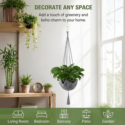 Shappy 1 Pack Boho Macrame Plant Hanger, Large Hanging Planter Plant Holder Pot Hanger Hanging Basket Wall Planters, Plants Lover Gift for Indoor Garden (Classic,Grey)
