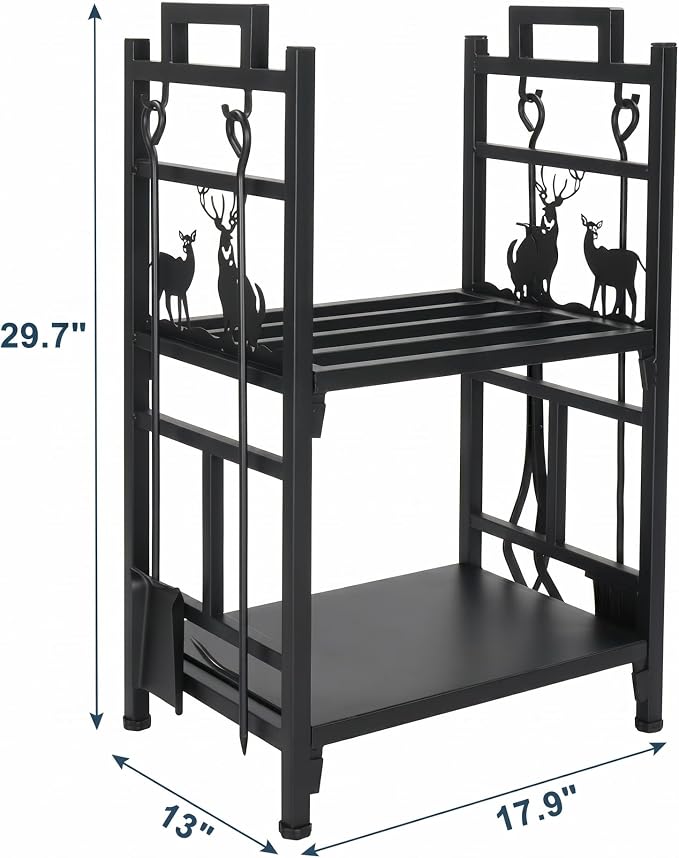 Firewood Rack Outdoor, 18 Inch 2 Tier Firewood Storage Log Rack with Heavy Steel Tube Construction, Wood Rack for Indoor Fireplace & Balcony (Black)