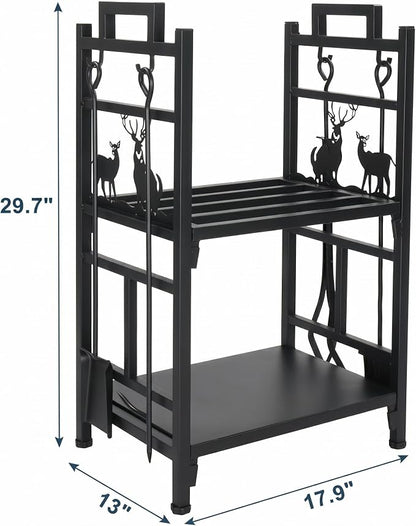 Firewood Rack Outdoor, 18 Inch 2 Tier Firewood Storage Log Rack with Heavy Steel Tube Construction, Wood Rack for Indoor Fireplace & Balcony (Black)