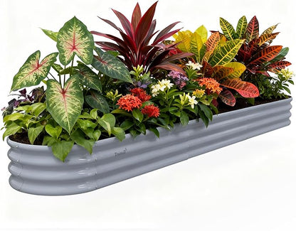 Galvanized Raised Garden Bed, 12x2x1ft Oval Metal Planter Box | Easy Tool-Free Assembly, Beginner & Senior Friendly, 12" Tall Large Outdoor Gardening Beds for Vegetables, Flowers, Herb Gray