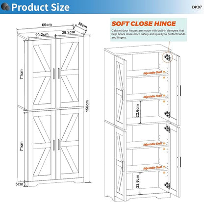 Farmhouse Storage Cabinet with 4 Door, Kitchen Pantry Storage with 4 Adjustable Shelves Wooden Cupboard for Kitchen, Dining Room, Living Room, Bathroom (Black)