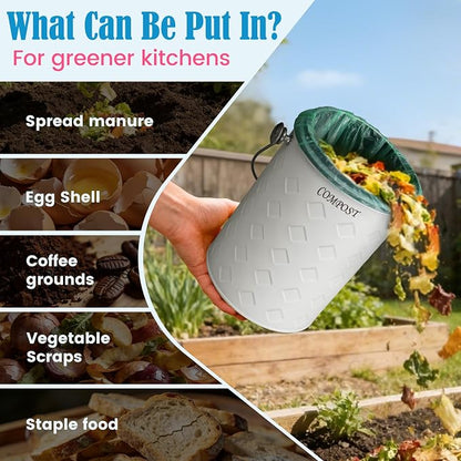 AOSION Countertop Compost Bin Kitchen,Odorless Indoor Compost Bin with Lid | 1 Gallon Composter Container,Removable Inner Bucket,50 Compost Bags,2 Carbon Filters,ideal for food scraps,coffee grounds