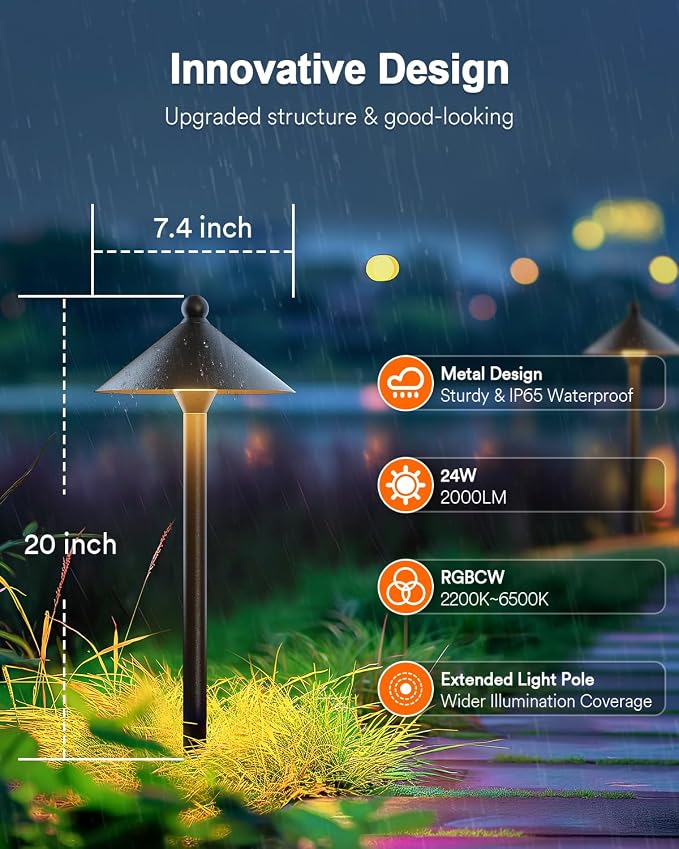 Lumary Smart Low Voltage Landscape Lighting 2000LM, IP65 Waterproof, Timer | DIY RGBAI/Cool/Warm light, 50+ Scenes, Custom Schedules, Works with Alexa/Google Home, Driveway/Pathway Lights, 4 Pack, 24V