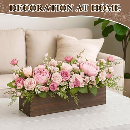 Sintuff 8 Set Rectangle Wooden Planters, 17 x 4 Inch Wood Boxes with Removable Plastic Liner & Floral Foam Blocks, Rustic Wood Planter for DIY Centerpieces Home Wedding Garden Bookshelf Decor(Brown)