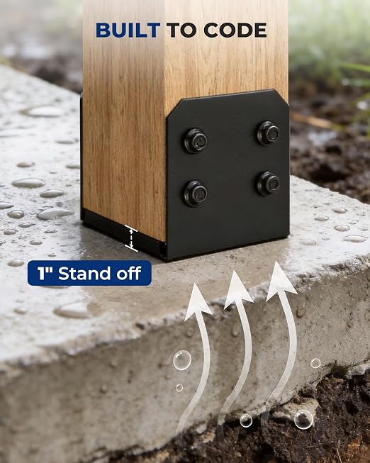 Post Base Anchor for 10x10 Wood - 2 Pack, 1-Inch Standoff, Black - Deck, Pergola, Patio Cover Brackets for Concrete Mounting