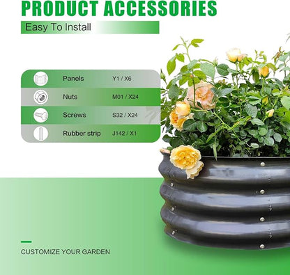GrowHaus 2x2x1FT Galvanized Raised Garden Bed, Planter Boxes Outdoor Round Metal Garden Beds for Planting Vegetables Flowers Herbs 2 Pack Dark Gray