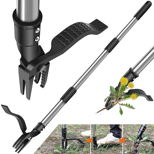 GOXAWEE Stand Up Weed Puller Tool, 4-Claw with Adjustable 46” Handle | Remove Weeds Without Bending, Pulling or Kneeling