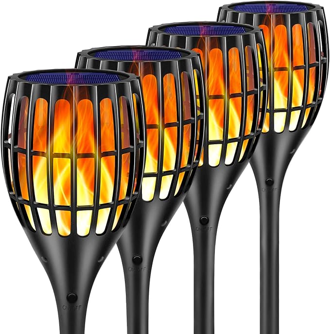 Solar Lights Outdoor, 43" Flickering Flames Torch Light Solar Garden Lights Waterproof Landscape Lighting Dusk to Dawn Auto On/Off Security Torch Light for Yard Patio Driveway, 4Pack