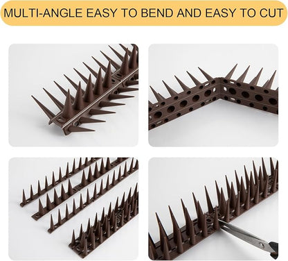 OFFO Bird Spikes for Pigeon Woodpecker Crow, Covers 45.1 Feet(13.7m), Outdoor Use for Balcony Patio Window, Easy to Install, Brown