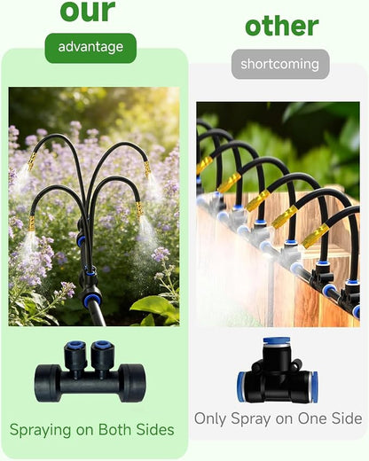 66FT Drip Irrigation System with Timer, Automatic Watering System Kit with Solid Brass Metal Connectors, 360° Dual‑Outlet Adjustable Nozzles for Garden, Yard, Lawn, Greenhouse & Potted Plants