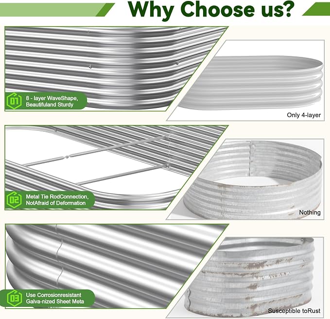 3 Pack 8x3FT Corrugated Galvanized Steel Raised Garden Bed Outdoor, Metal Above Ground Garden Bed for Vegetables and Flowers, Raised Beds for Gardening