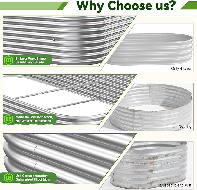 4 Pack 6x3FT Corrugated Galvanized Steel Raised Garden Bed Outdoor, Metal Above Ground Garden Bed for Vegetables and Flowers, Raised Beds for Gardening