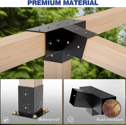 Pergola Kit, Slanted Roof Pergola Bracket, 4-Way Brackets with Post Base Kit, Log Cabin Outdoor 4"x 4" (Actual 3.5" X 3.5") Lumber