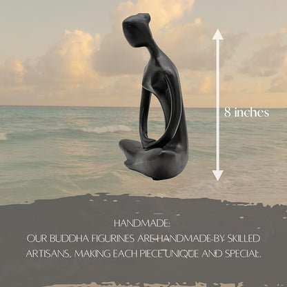 Bellaa 23134 Buddha Statue 8" - Zen Meditation Figurine | Modern Abstract Yoga Lady Sculpture | Black Resin Home Decor for Living Room Office Garden | Spiritual Mindfulness Gift