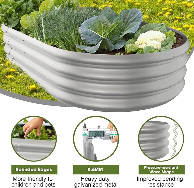 5x3x1ft Oval Galvanized Raised Garden Bed Outdoor 9-in-1 Large Metal Modular Planter Box Raised Beds for Gardening,Vegetables,Fruits,Flowers & Herbs (Silver)