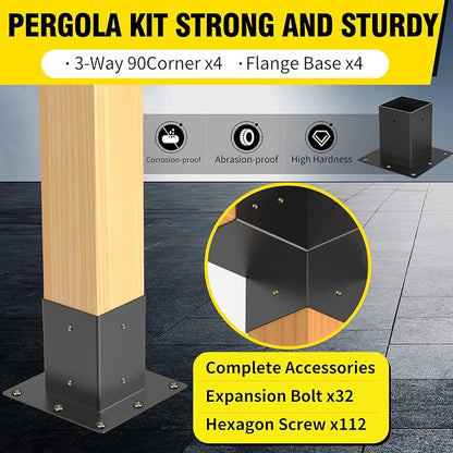 Pergola Brackets 4x4Woodworks Pergola kit Modular Modern Outdoor pergola Hardware Kit DIY Elevated Wood Stand kit Includes 4 Bracket Shoulders 4 Boots for 4x4 (Actual: 3.5x3.5 Inch) Lumber