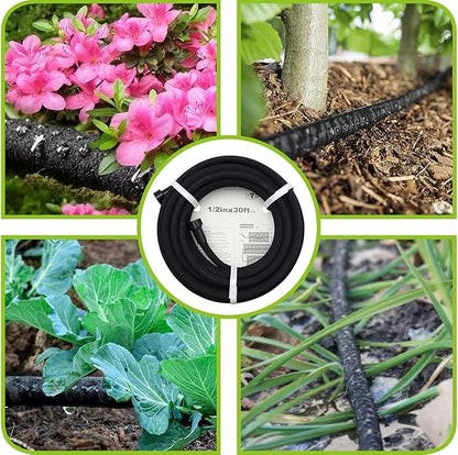 Soaker Hose 75ft - 5/8 Round Rubber Garden Soaker Hoses, Heavy Duty Irrigation Drip Hose, Water Seeper Soaking Hose for Gardens, Flower Beds And Lawn Yard