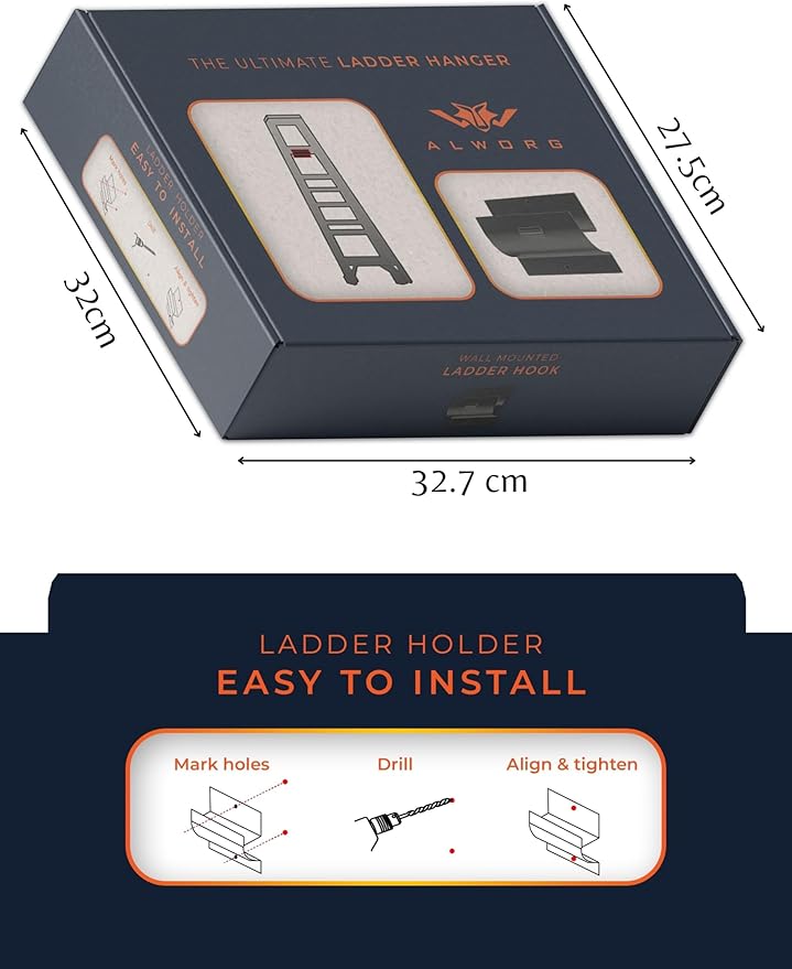 Ladder Hook - Black Heavy Duty Ladder Brackets for Garage Wall - Utility Hook for Wall Mount Ladder Storage, Folding Chair - Tool Holder to Organize Garage and Shed | Durable metal for hanging ladder, tools and accessories, practical in the home or sto...