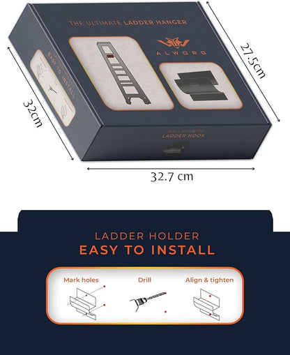 Ladder Hook - Black Heavy Duty Ladder Brackets for Garage Wall - Utility Hook for Wall Mount Ladder Storage, Folding Chair - Tool Holder to Organize Garage and Shed | Durable metal for hanging ladder, tools and accessories, practical in the home or sto...
