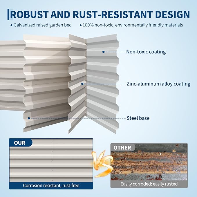 Garvee 8x4x2ft Galvanized Raised Garden Bed Outdoor,Rust-Resistant Raised Garden Beds for Gardening, Easy Assembly Outdoor Garden Box & Planters,Beige