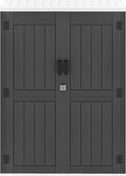 DWVO 59 Cu. Ft. Vertical Storage Shed, Weatherproof Outdoor Tall Cabinet with Double-Wall Panels and Floor, Lockable Resin Shed for Garden, Garage, Patio, Dark Gray (Shelves Not Included)
