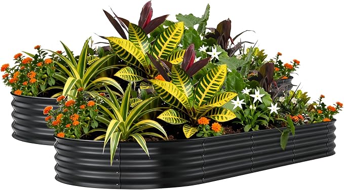 GarveeLife 2 Pack Galvanized Raised Garden Bed Outdoor, 8x4x1 ft Metal Planter Box for Flowers Vegetables, Rust-Resistant Raised Garden Beds for Gardening, Easy Assembly, Gray