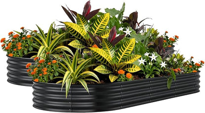 Garvee 2 Pack 6x3x1ft Galvanized Raised Garden Bed Kit, Oval Metal Planter Boxes with Anti-Cut Safety Edges, Rust-Resistant Deep Root Planters for Outdoor Vegetables, Flowers, Herbs, Gary