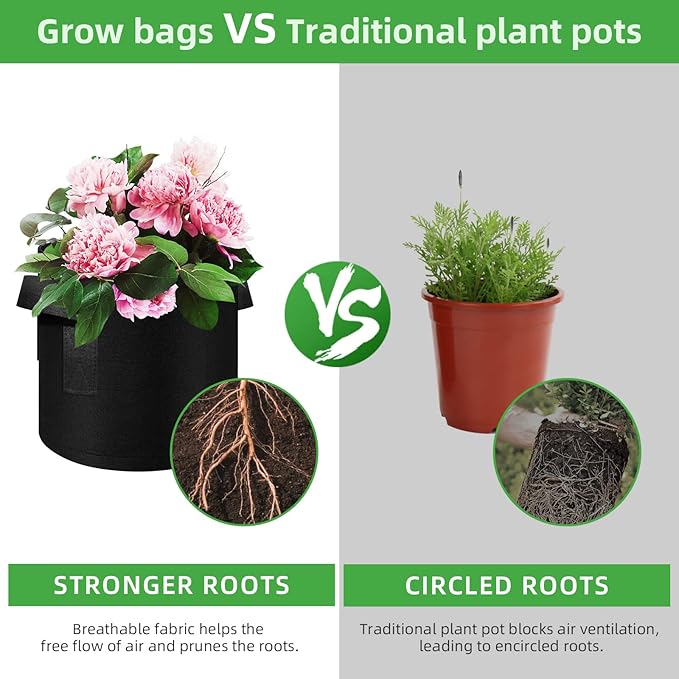 24 Pack 3 Gallon Plant Grow Bags, Thickened Nonwoven Fabric Pots with Handles, Vegetable Planter Bags Containers, Cloth Planters for Garden Vegetable/Flower/Plant/Fruits Outdoor (Black)