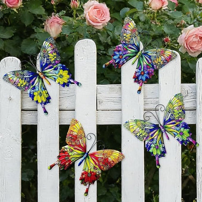 RLPZDWH Metal Butterfly Wall Art Decor, 4 Pack | 3D Metal Butterflies Outdoor Wall Art Sculpture for Garden Fence ,Yard, Backyard, Outside Wall, Patio and Balcony Decor