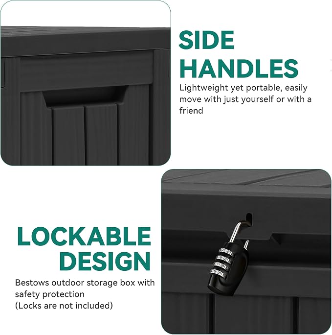 YITAHOME 72 Gallon Outdoor Storage Box w/Wheels | Resin Deck Box Indoor & Outdoor Patio Storage Box for Throw Pillows, Athletic Gear(Black)