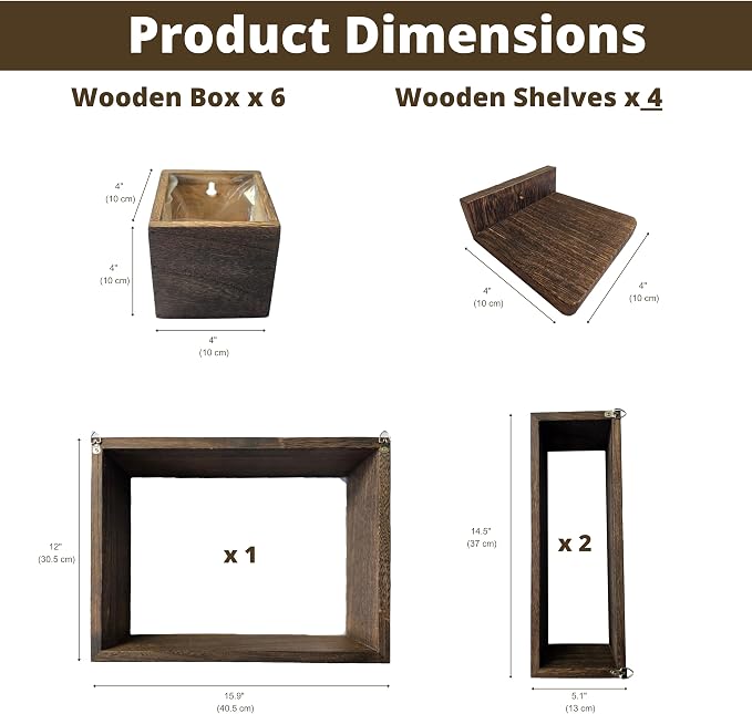 LaLaGreen Wooden Floating Shelves (13-Piece Set) Indoor Wall Mounted Plants | Planter Boxes for Indoor Plants, Decorative Wood Display Shadow Box Kitchen, Bathroom, Bedroom, Living Room, and Home Decor
