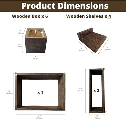 LaLaGreen Wooden Floating Shelves (13-Piece Set) Indoor Wall Mounted Plants | Planter Boxes for Indoor Plants, Decorative Wood Display Shadow Box Kitchen, Bathroom, Bedroom, Living Room, and Home Decor
