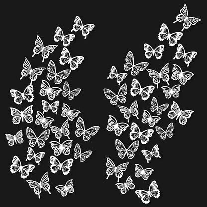 White Butterfly Wall Decals - 72 pcs 3D Butterflies Removable Mural Wall Stickers for Home Room Bedroom Decoration