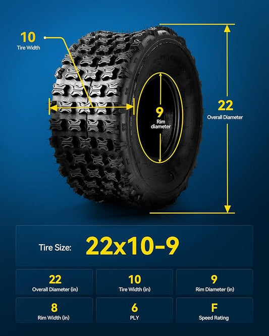 PHILTOP 22x10-9 ATV UTV Tires, 6-Ply Super Mud 22x10-9 ATV All-Terrain Tires for Riding Mowers, Golf Carts, Off-Road,2 Pcs,Tubeless (Z-104)