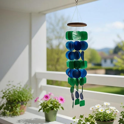 Solange & Frances Capiz Shells Wind Chimes for Outside. Patio Decor, Garden Decor Windchimes Outdoors. Unique Birthday Gifts for Women, Gift for Men, and Gifts for Mom Ideas (Peacock)